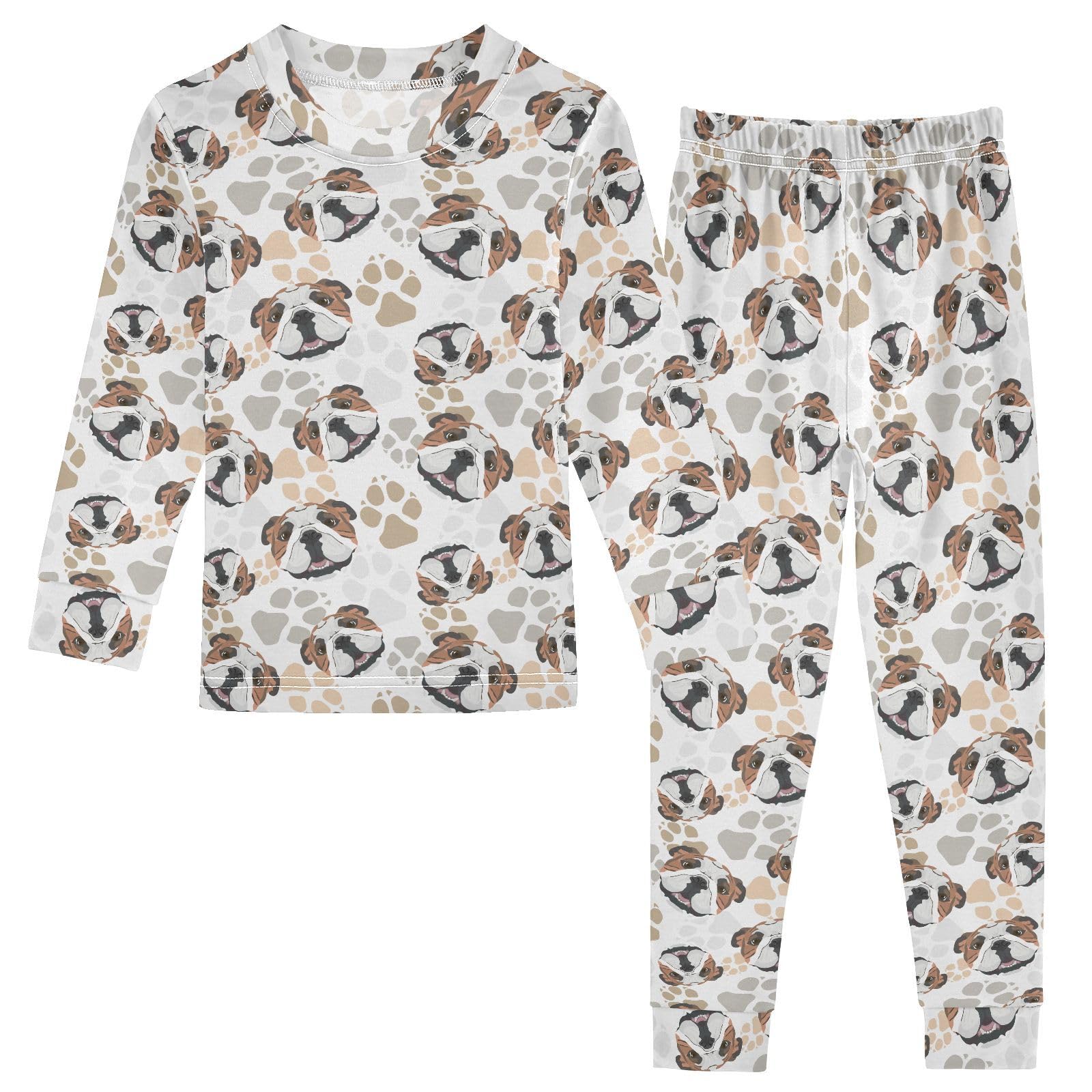 JHKKU English Bulldog Pajamas Set Cotton 2 Piece Soft Comfy Pjs Long Sleeve Lounge Sleepwear 3T