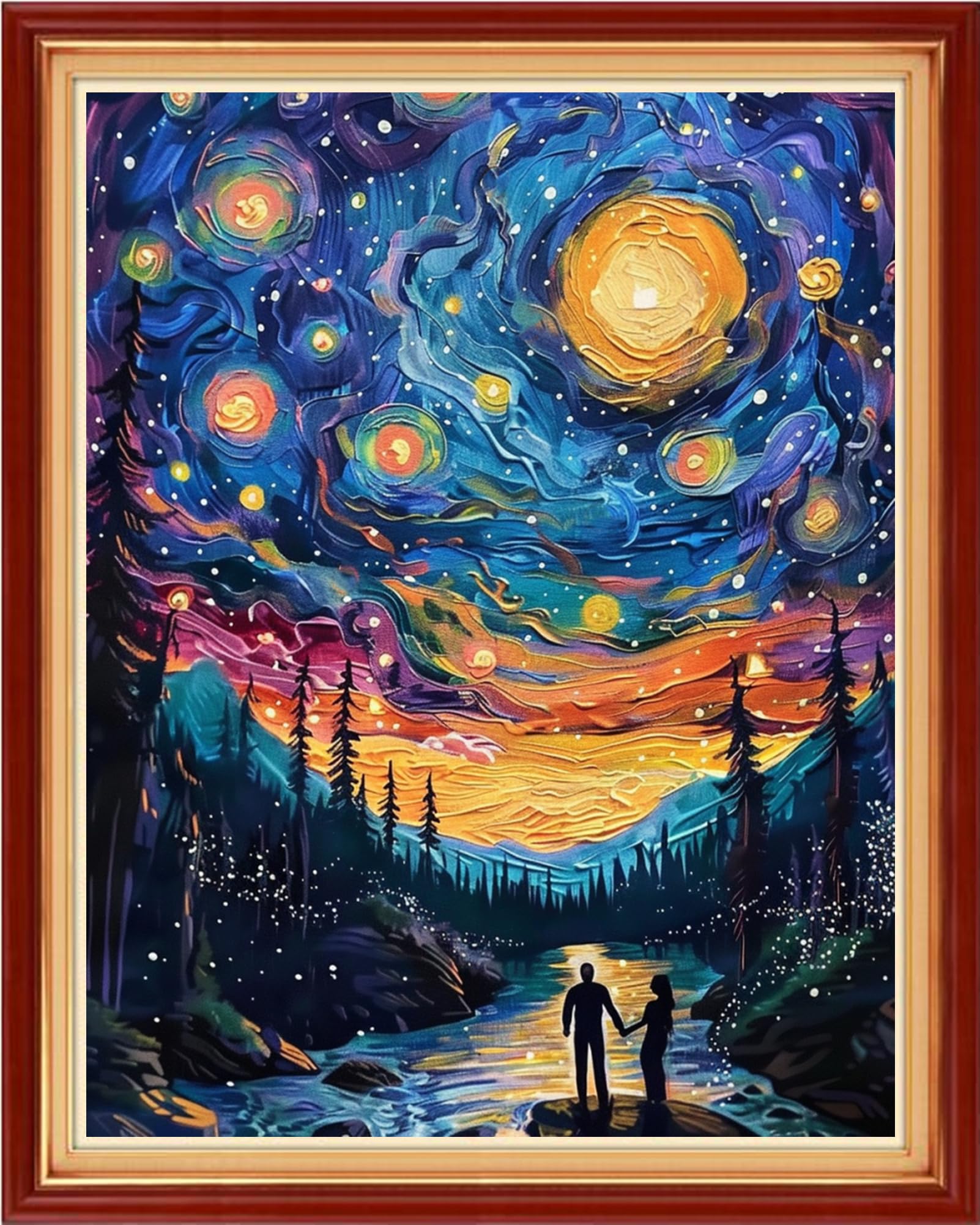 Funchey Stamped Cross Stitch Kits, DIY Cross Stitch Pattern for Adults Beginners Needlepoint Kits Embroidery Kit Arts and Crafts 11CT-Romantic Couples Under the Starry Sky 16x20 inch