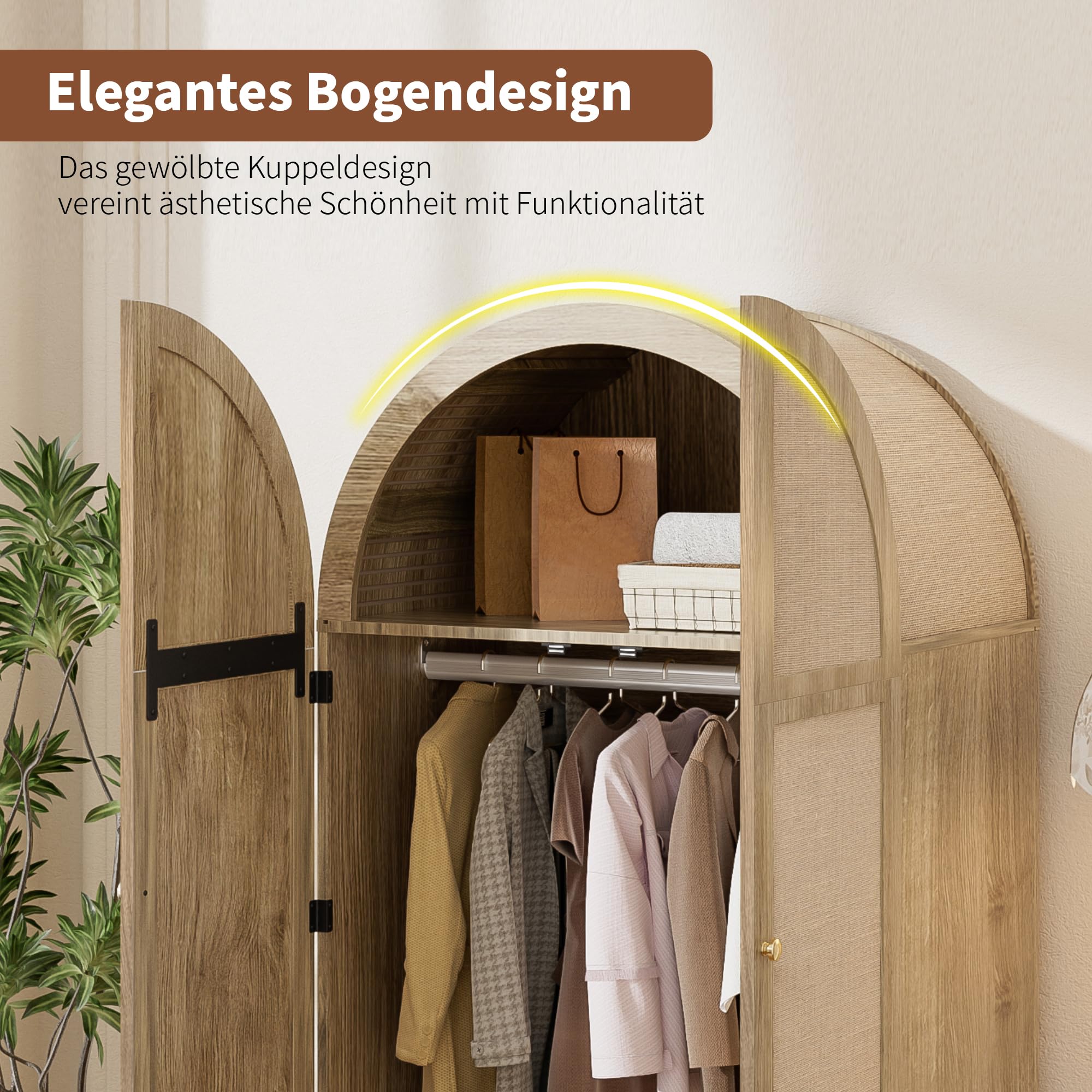 Armoire De Chambre, Armoire en Rotin à 2 Portes avec Grand Tiroir, éTagèRes RéGlables en Hauteur Et Tringle à VêTements, Anti-Basculement 175 X 80 X 50Cm, Chêne
