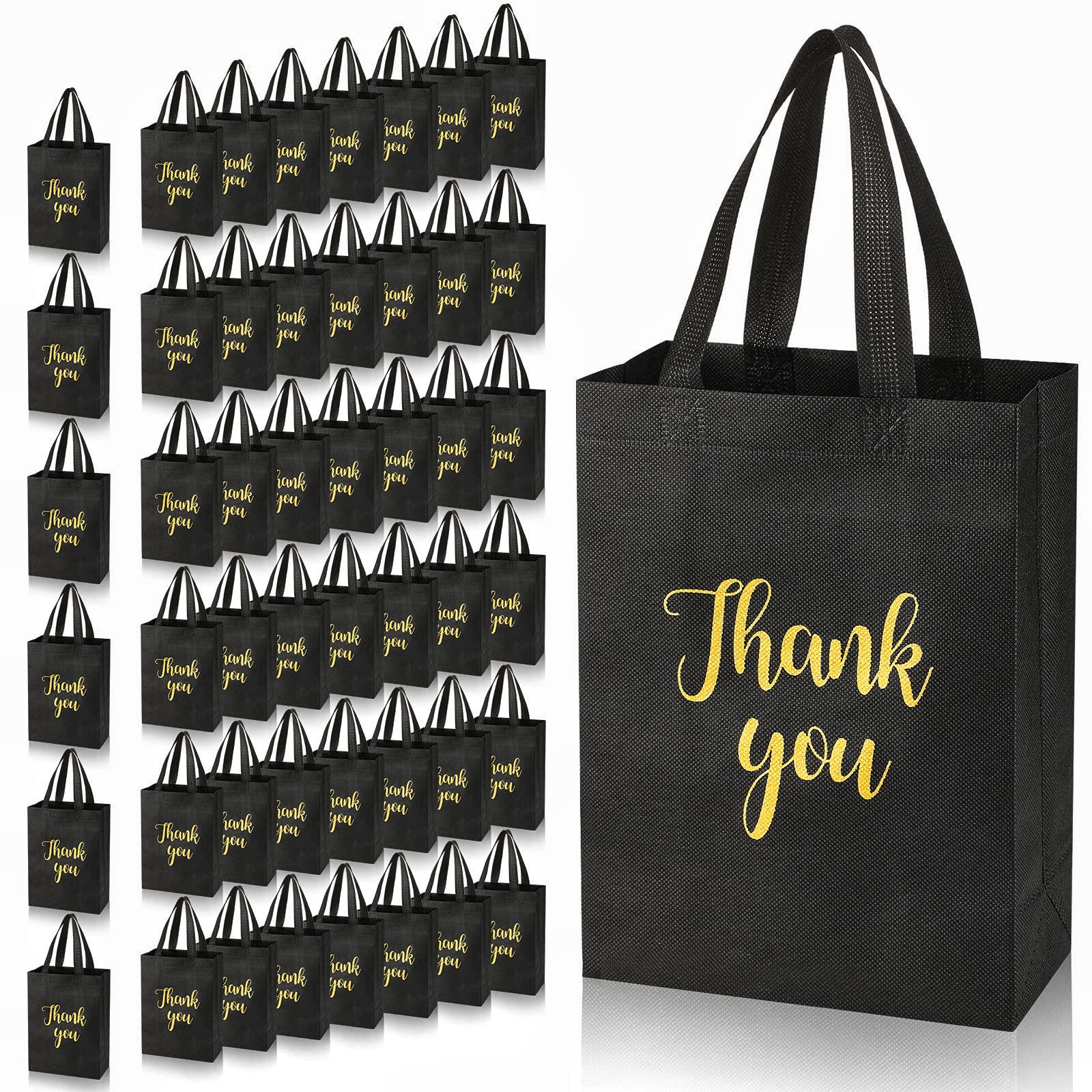 Roowest 50 Pcs Non Woven Thank You Bags Shopping Bags Reusable Grocery Bags Shopping Merchandise Bag with Handles