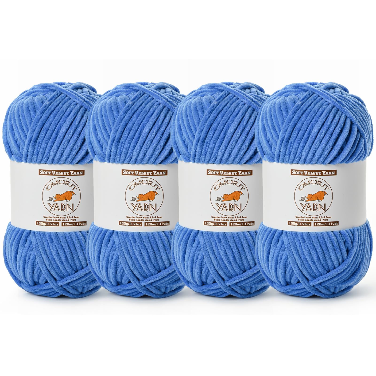 4 Pack Azure Fluffy Velvet Yarn for Crocheting, Chunky Chenille Baby Blanket Yarn for Crochet, Soft Fuzzy Puzzle Yarn for Knitting, (100g/3.53oz Each) Bulky Thick Amigurumi Crochet Yarns