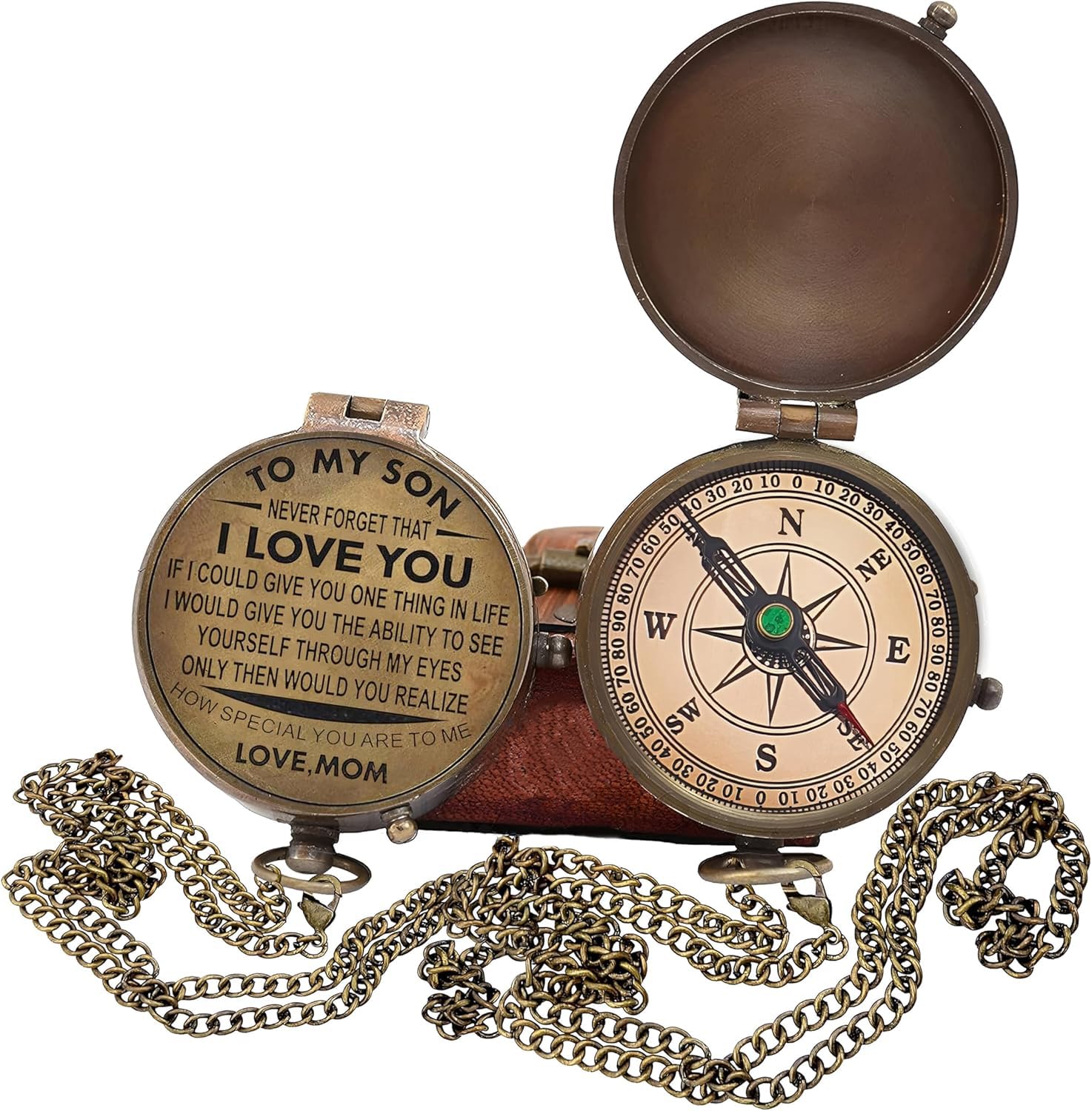 Personalized Son Gifts Compass with Leather Case Mom to Son Gifts – to My Son Love Mom – Mother to Son Gifts - Son Graduation Gifts, Son Birthday