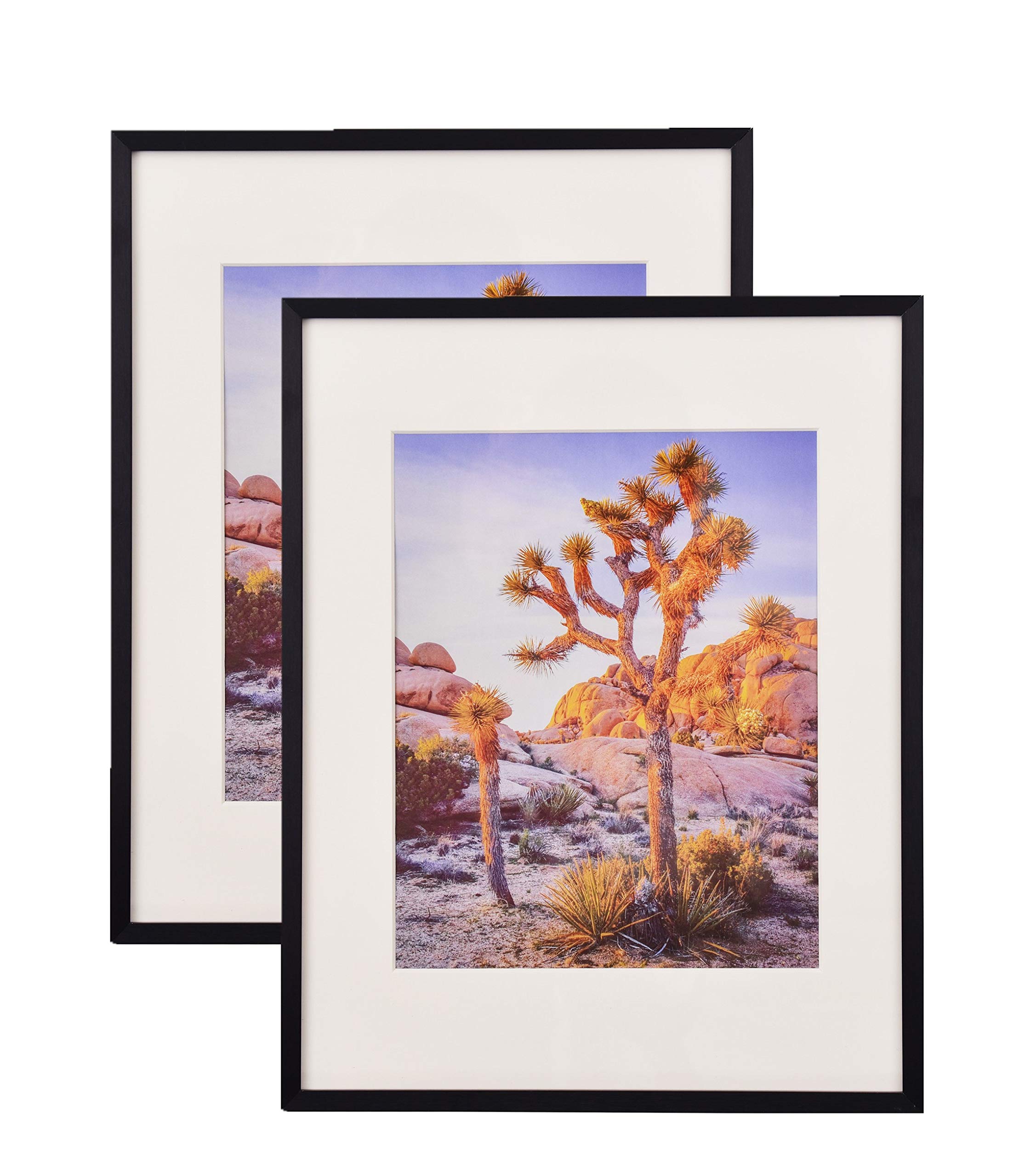 Photo 1 of A PLUS MAX Black Aluminum Metal Wall Photo Frame Collection with Ivory Color Mat for Picture & Real Glass (11x14 Frame, 2-Pack) 11x14 Black