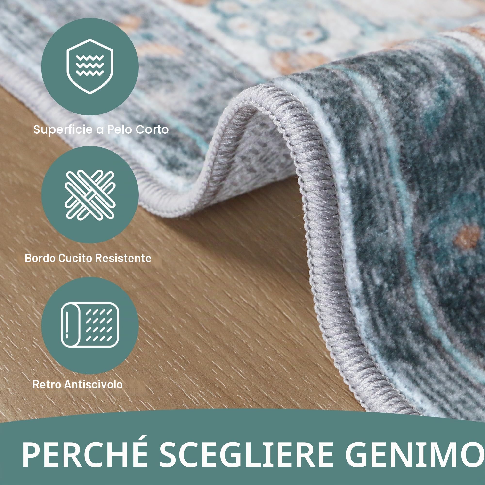 GENIMO Vintage Tappeto Salotto 200x290cm - Grande Tappeto Soggiorno Lavabile Antiscivolo, Resistente, Facile da Pulire, Boem Carpet Per Camera da Letto, Sala da Pranzo, Sala - Vintage Verde Beige