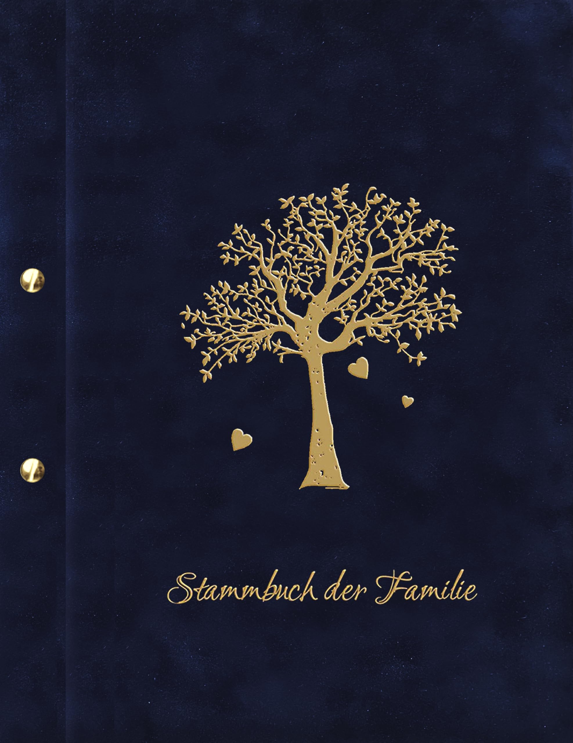 SAMONA Stammbuch der Familie A4 Hochzeit – Familienstammbuch Blau Velours mit Goldener Baumprägung & Ahnenbaum – Handgefertigtes Stammbuch mit Buchschrauben für Urkunden, Dokumente