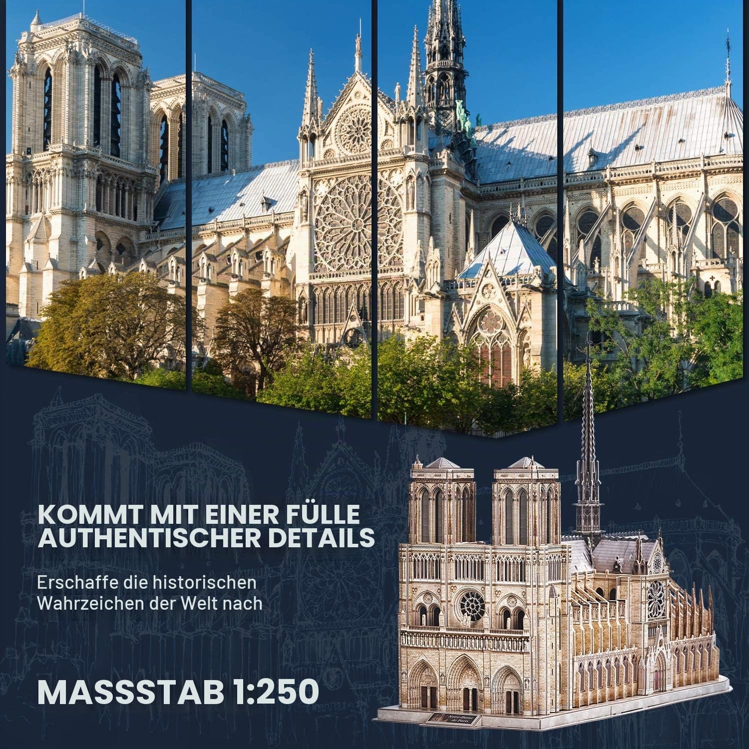 CubicFun 3D Puzzle Frankreich Notre Dame de Paris (Große) Architekturmodellbausätze Gotische Kirche Modellbau Geschenk für Erwachsene, 293 Stück | Große Architekturmodellbausätze, Gotische Kirche Modellbau, Geschenk Erwachsene