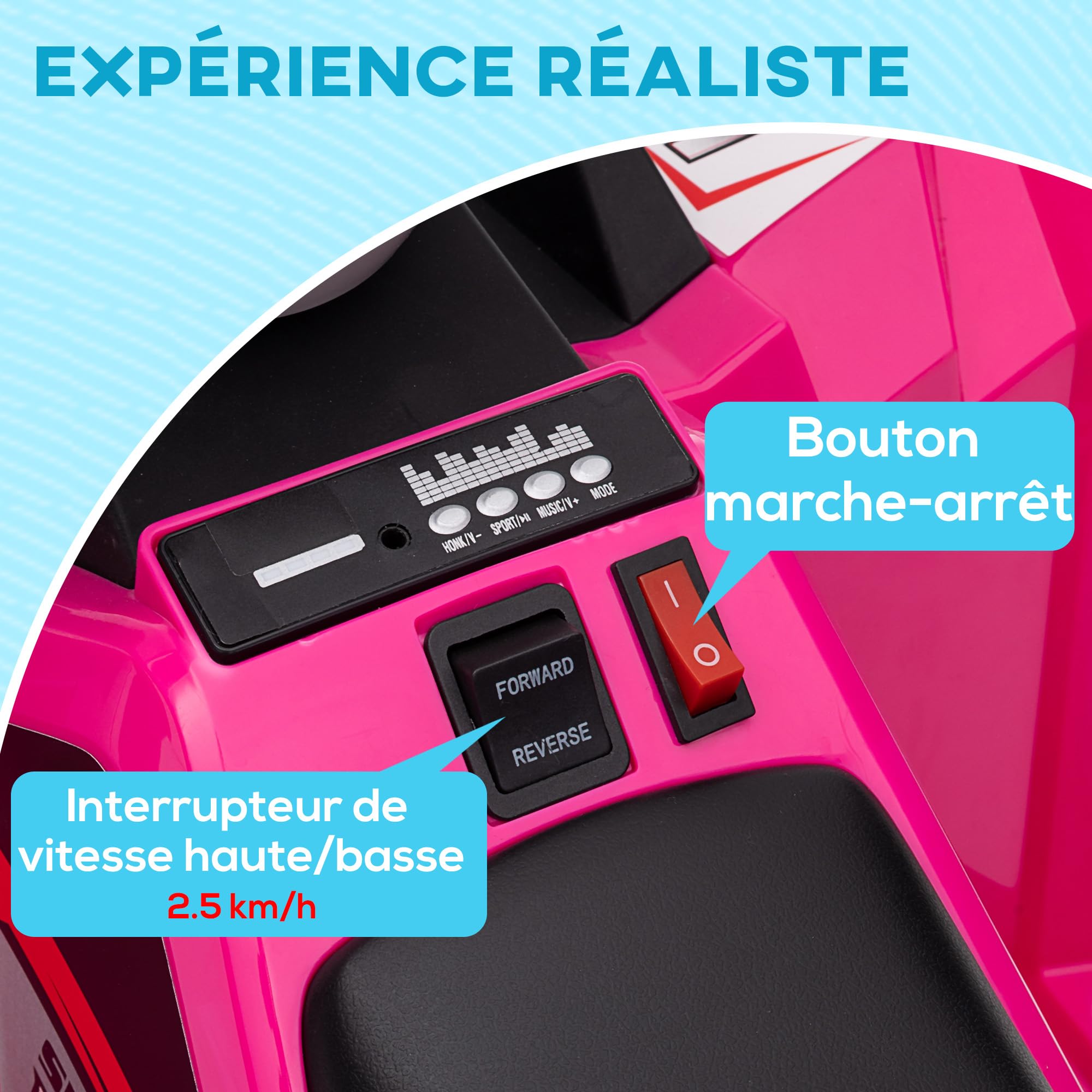 HOMCOM Quad électrique pour Enfants 6V avec Marche Avant et arrière 70 x 41,5 x 48,5 cm Rose