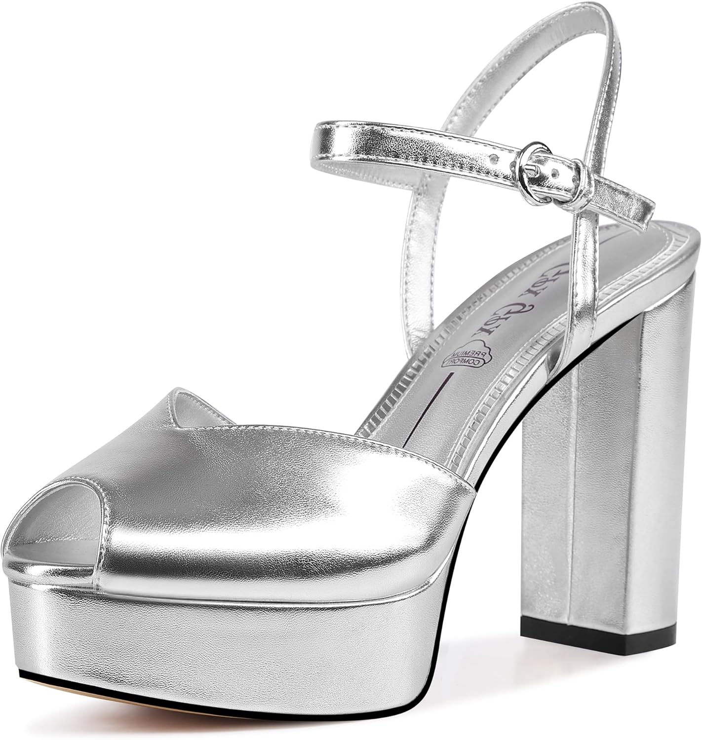 GPXGPX Platform Sandals Women High Heels Fish Mouth Open Toe Platform Heels Chunky Heel Ankle Strap Wedding Party Dress Shoes