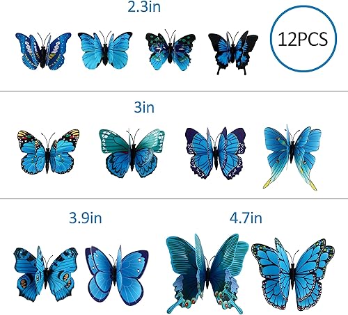 Miniatura 6 de 12 calcomanías de pared de mariposas extraíbles 3D azules con imanes para decoración del hogar, dormitorio, habitación de niños (doble capa, azul12