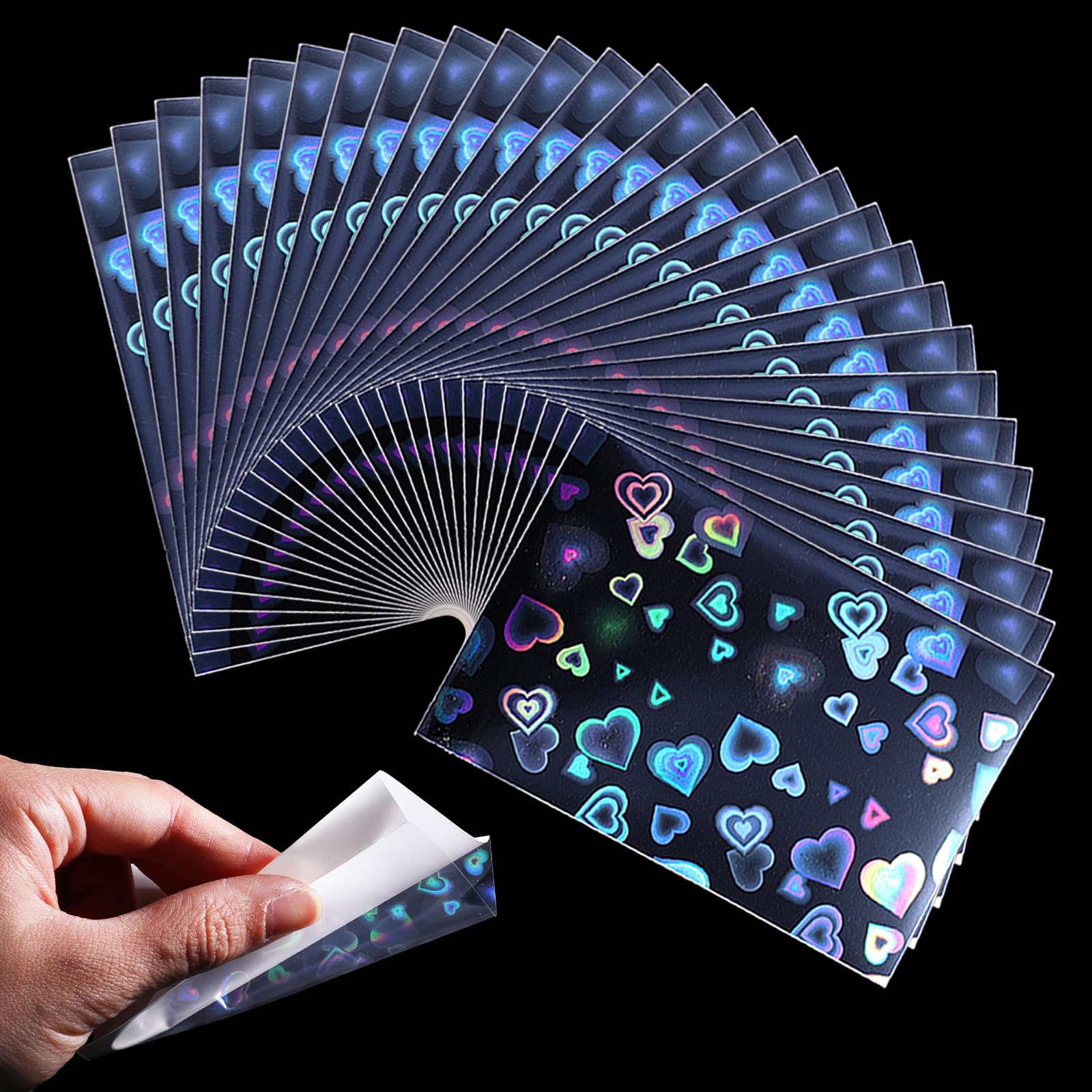 Photo 1 of 150 Pcs Photocard Sleeves, Heart-Shape Holographic Card Sleeves, 61x91mm Double-Layer Protective Covers, Transparent Plastic Sleeve for Trading Cards, Magazine Photocards