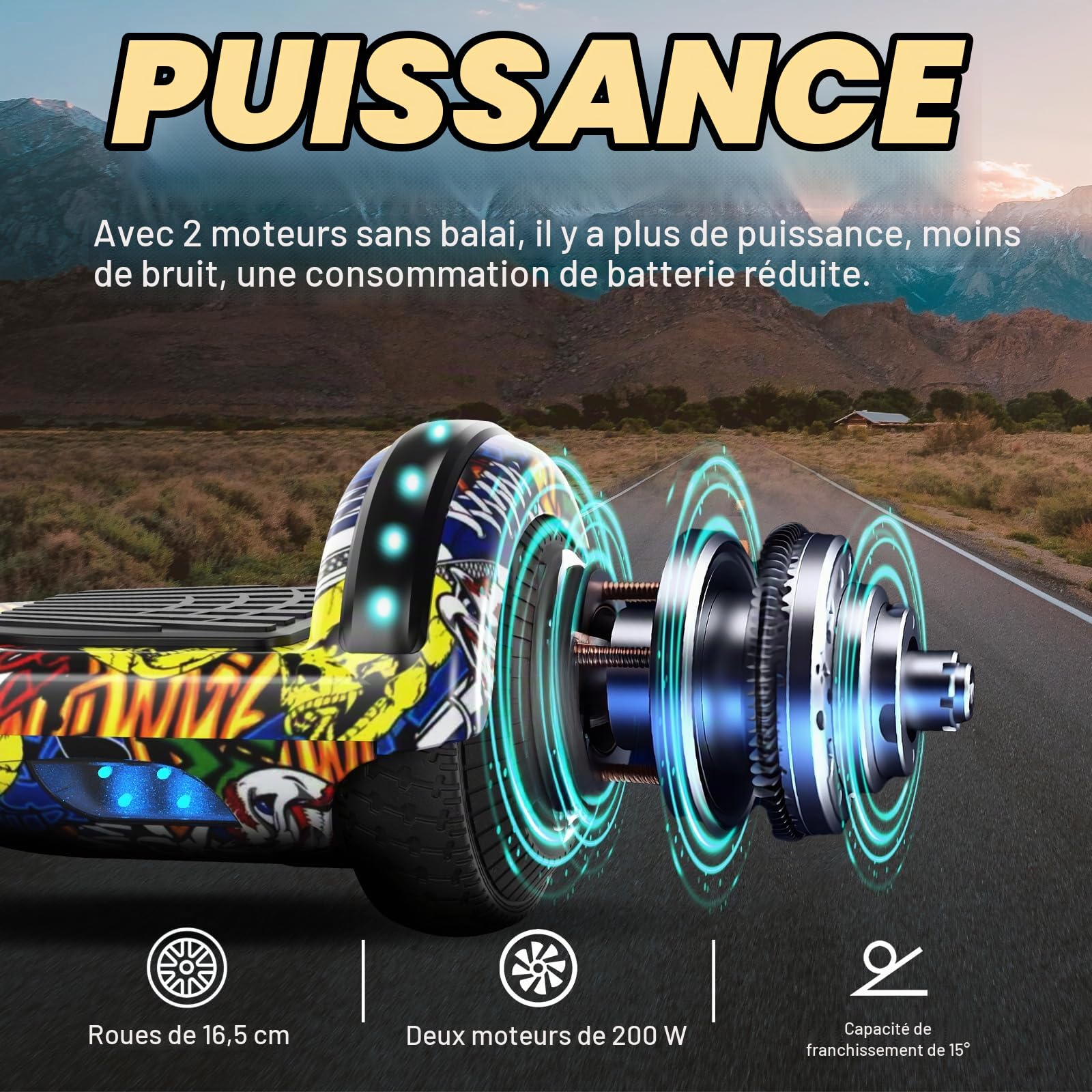 SISGAD Hoverboard, Gyropode électrique 6,5 Pouces Hoverboard Hover Scooter Board avec Musique Bluetooth, lumières LED et Moteur Puissant pour Enfants et Adolescents