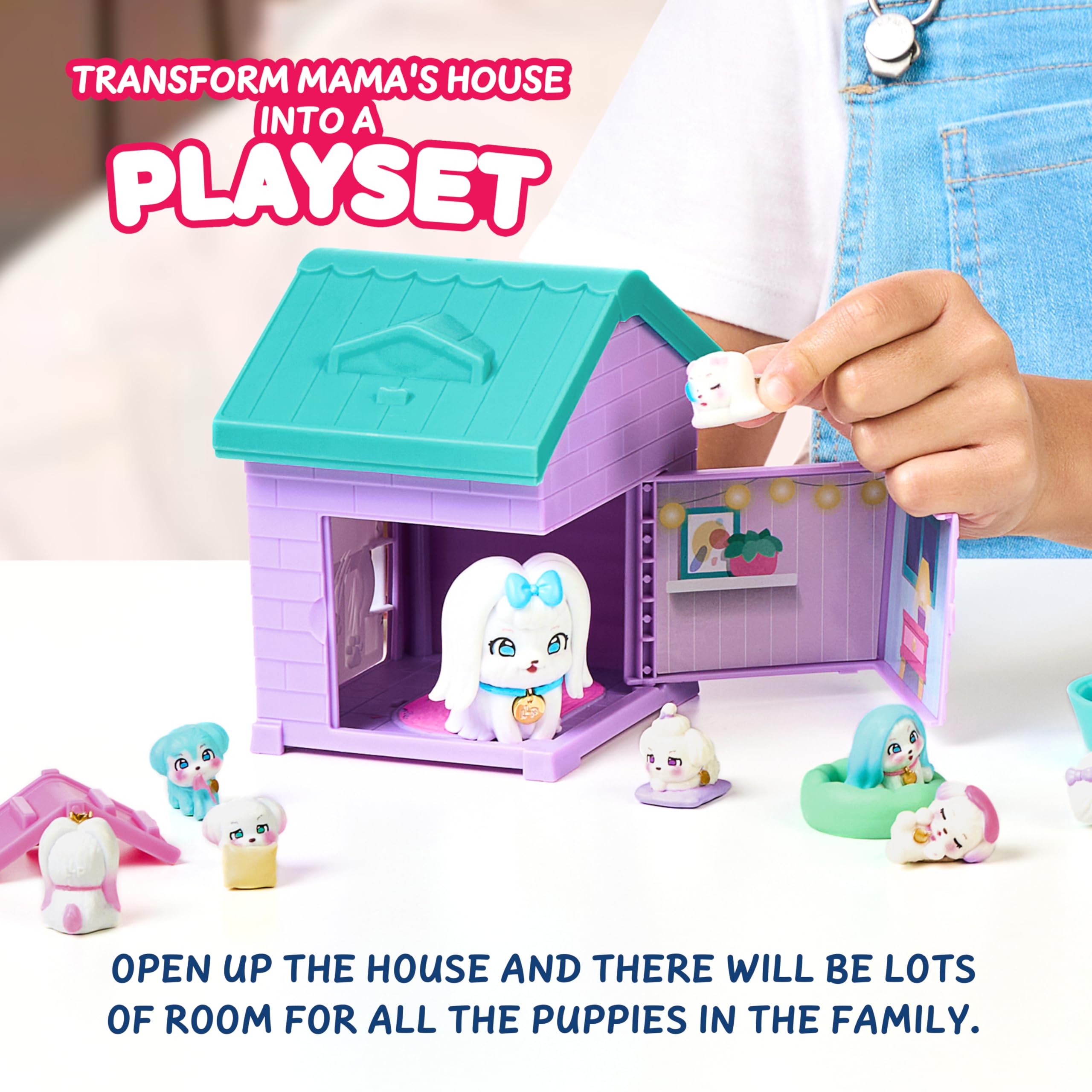 Little Live Pets Zestaw do zabawy dla psów, Mama Surprise Families with 7, interaktywny rozkładany zestaw zabawkowy dla dzieci od 5+