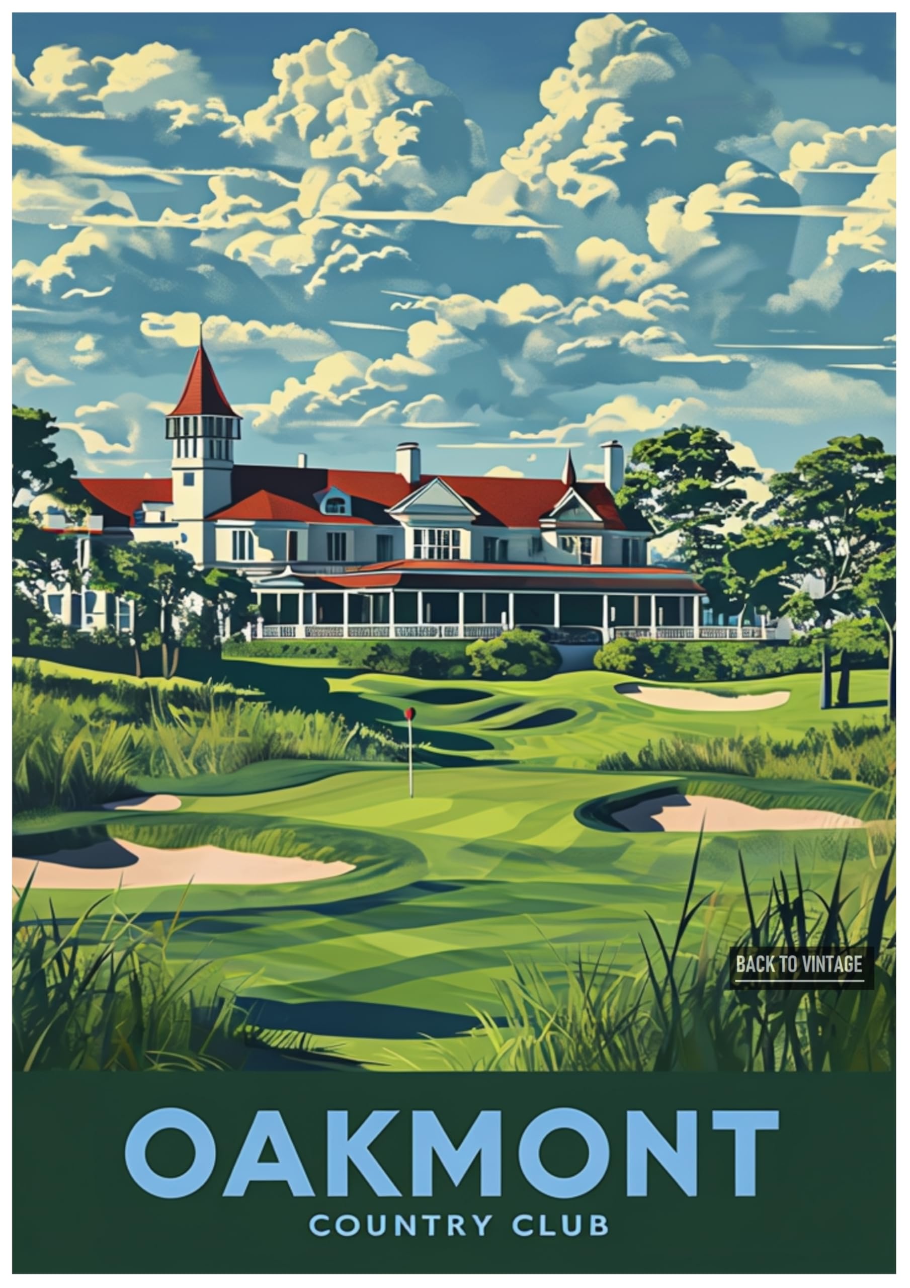 OAKMONT - A4 Vintage Golf Print Poster Retro Wall Decor for Home Office or Bar Great Gift for Golf Enthusiasts Sports Art Unframed Design