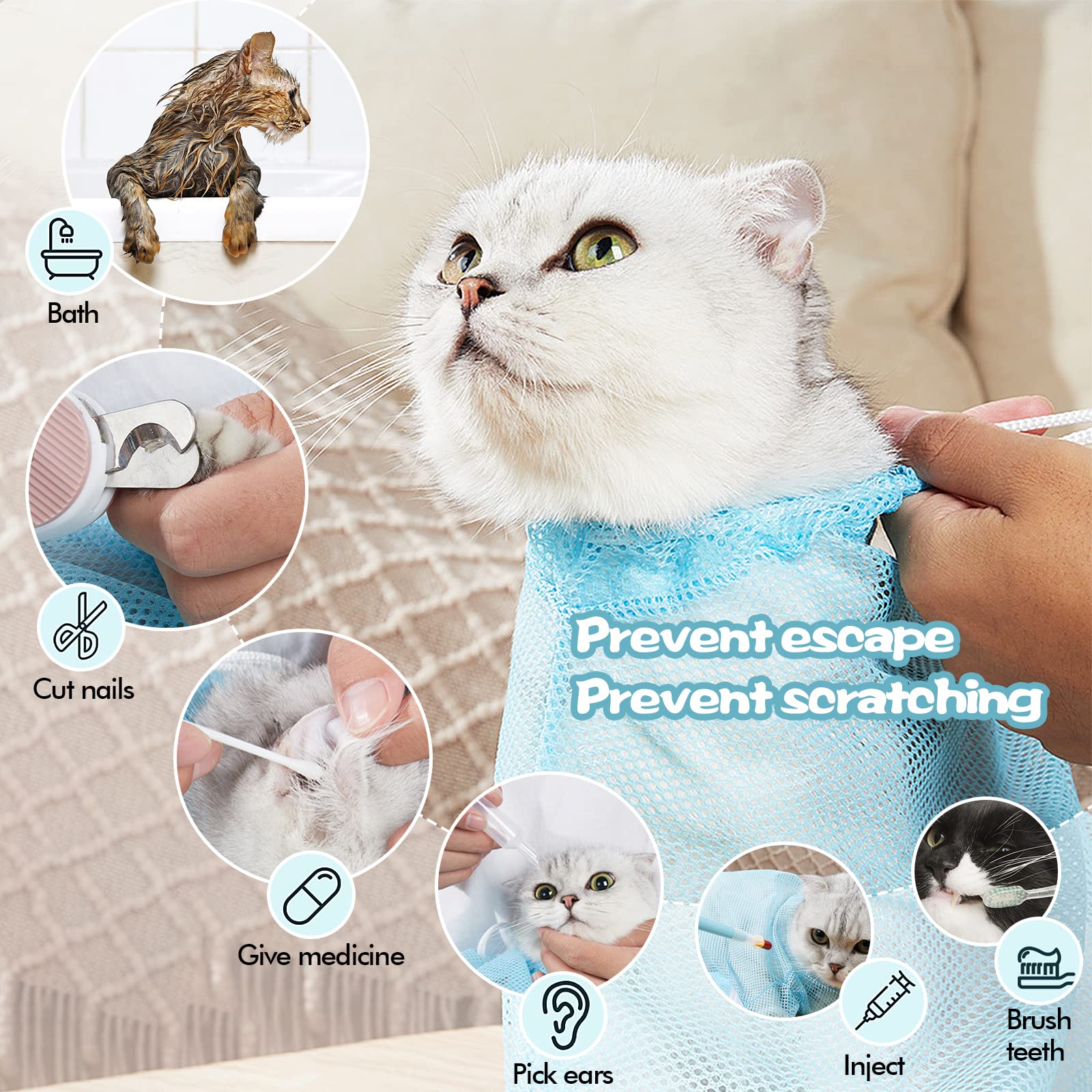 2 Borse da Bagno Gatto, Borsa Toelettatura per Cat, Borsa da Bagno per Animali Domestici Anti-morso per La Toelettatura degli Animali Domestici