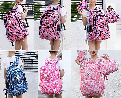 Miniatura 8 de JiaYou Niña Flor Impreso Primaria Junior High University School Bag Bookbag Mochila, 2# Rosa-3pcs, Viajar