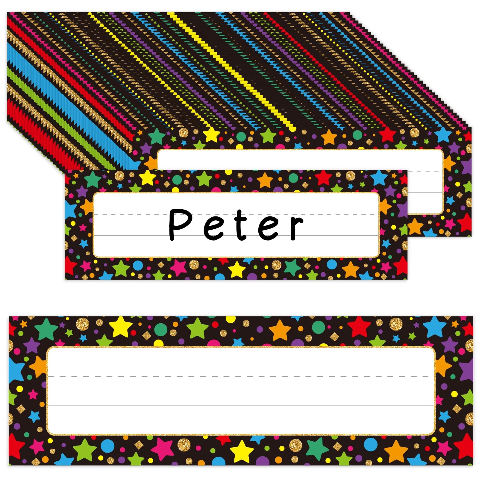 FaCraft 36Pcs Desk Name Plates for Classroom School - Waterproof Confetti Student Desk Name Tags for Classroom Nameplates Stickers Labels for