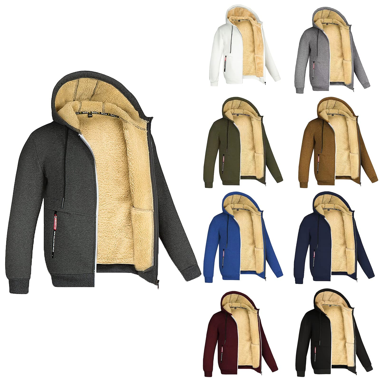 Sweats Homme Polaire Sweat à Capuche Veste avec Zippée Hiver Chaud Épaisse Sherpa Manches Longues Manteaux Poche Zippée Blouson Thermique Casual Travail Sport Sweat
