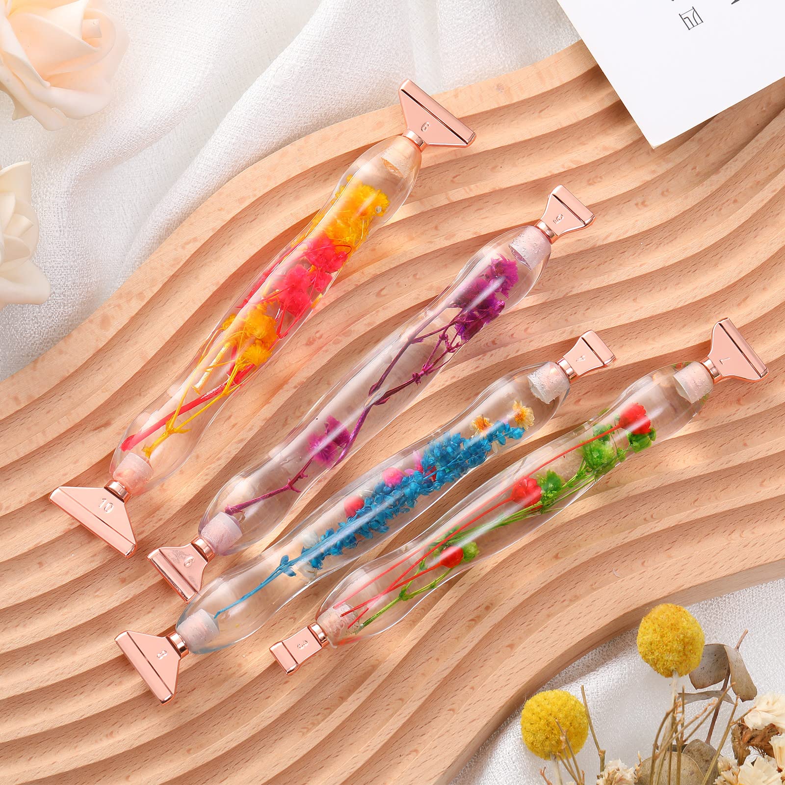 Geyoga 23 Pcs Flower Diamond Painting Art Drill Tool Pen Kits Resin for Adults with Rose Gold Pen Tips Preppy DIY Diamond Art Pens Accessories Nail Art Embroidery Decoration
