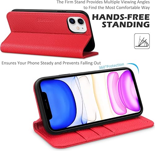 Miniatura 5 de SHIELDON Funda tipo cartera para iPhone 11, de piel auténtica, plegable, con función atril, bloqueo RFID, ranuras para tarjetas de crédito, funda