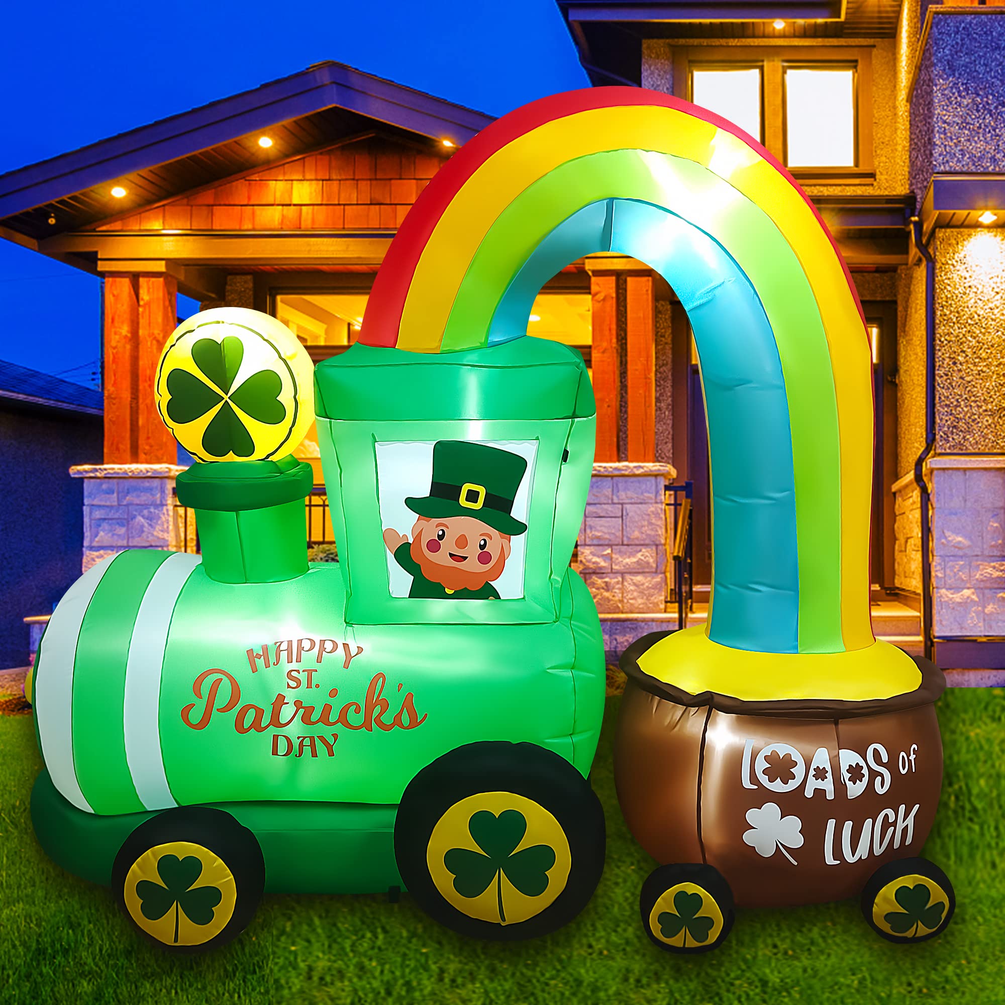 Train gonflable Saint-Patrick LED décor de jardin intérieur extérieur 1,8 m