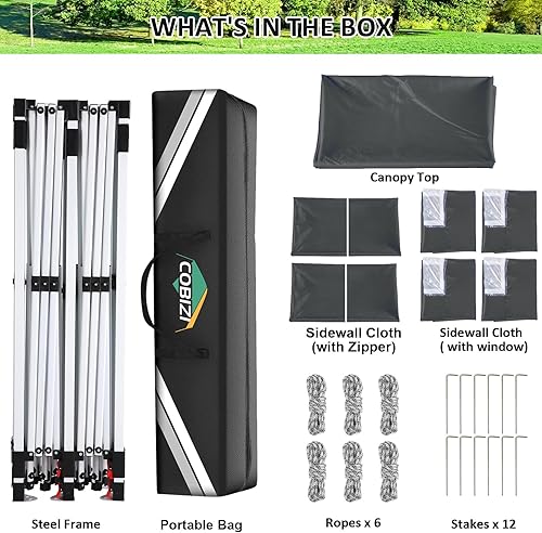 Miniatura 5 de COBIZI Tienda de campaña desplegable de 10 x 20 pies con 6 paredes laterales extraíbles, toldo fácil de instalar de 10 x 20 pulgadas, resistente al