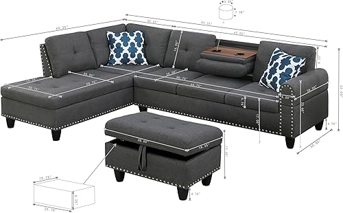 Miniatura 2 de Ball & Cast Sofá modular modular en forma de L de 98 pulgadas para sala de estar con tumbona y otomana de almacenamiento, juego de sofá modular