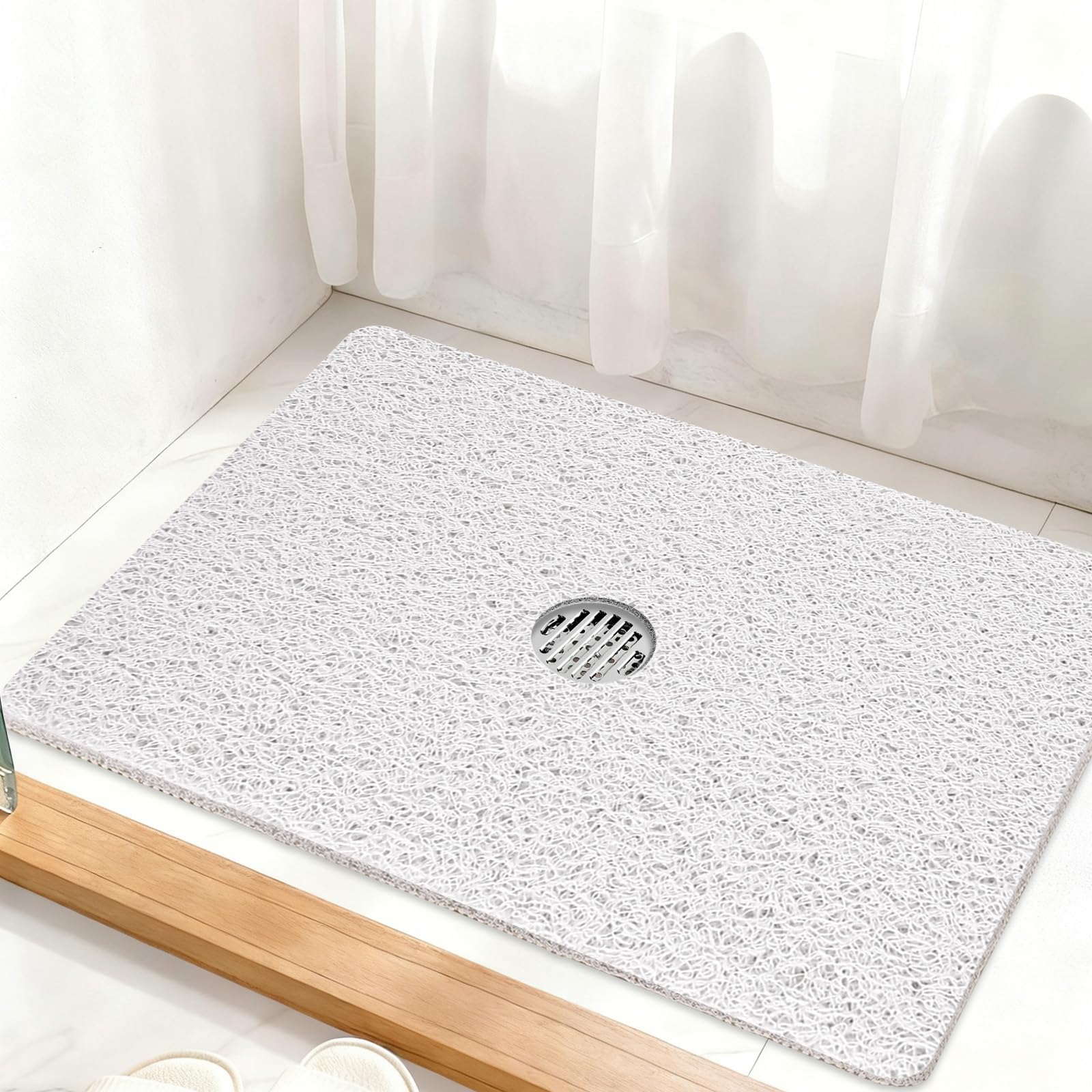 Shower Mat Non Slip: 32 x 24 Inch Extra Large Loofah Shower Mats for Inside Shower - Anti Slip Shower Stall Matt with Drain Hole in Middle