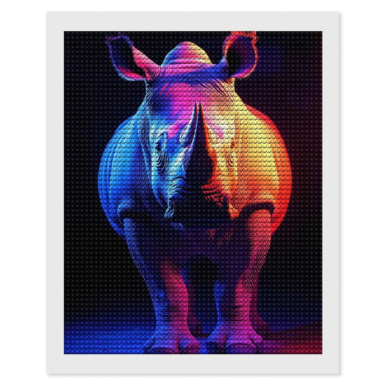 Junmoney Neon Rhino Portrait Diamond Painting Canvas Set 16"x20", Satisfying Creative Project, Easy to Follow Symbols, Fun Craft Experience