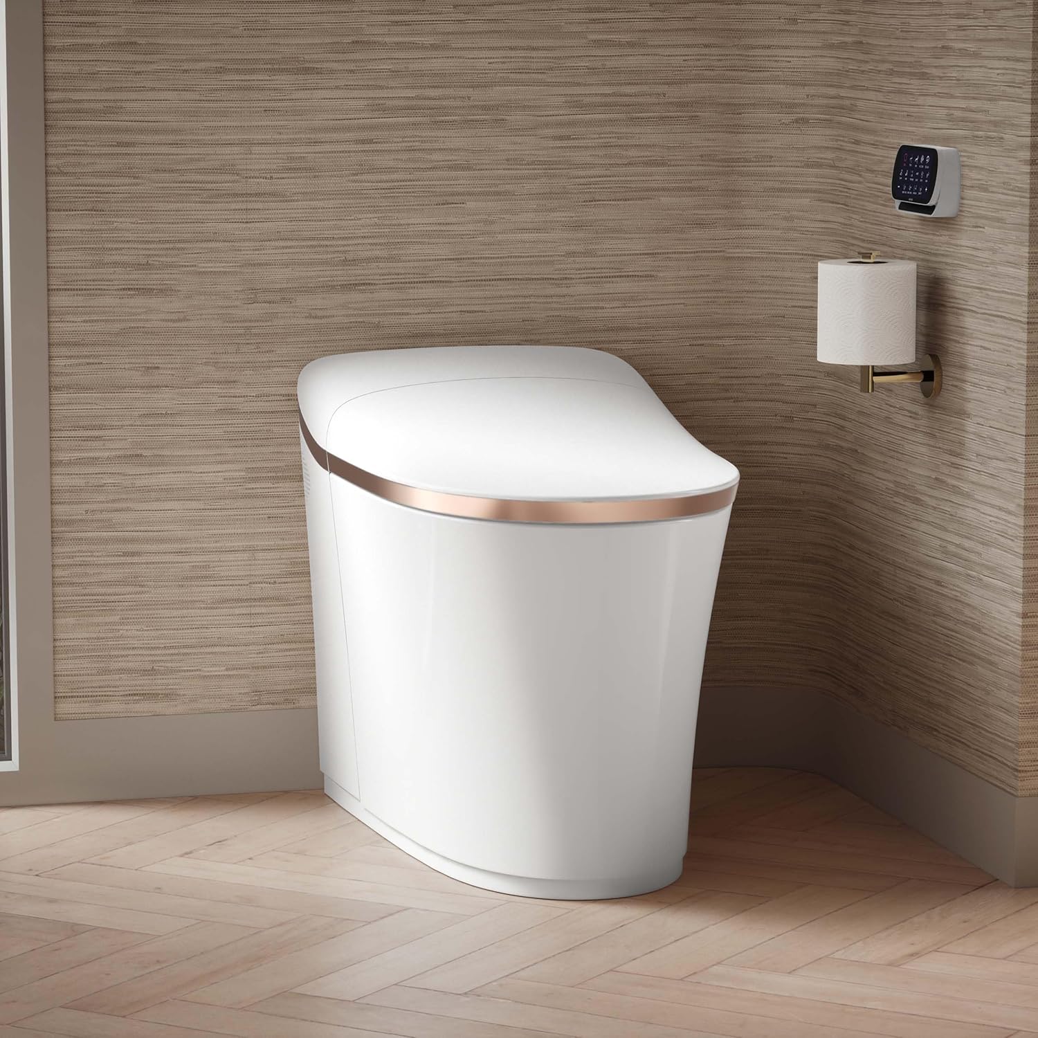 Kohler 77795-0RG Eir Toilet, White Rose Gold Trim