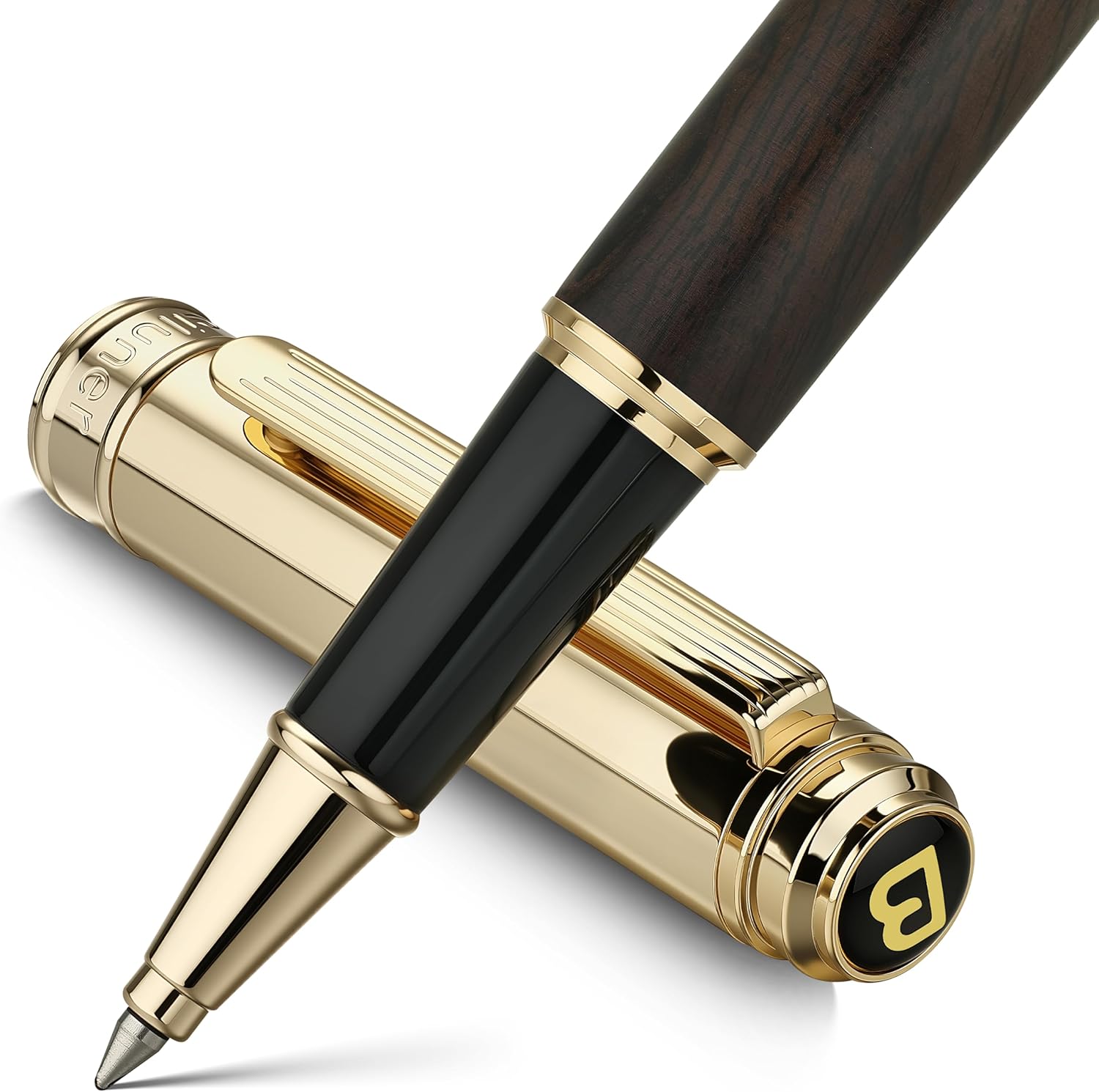 BEILUNER Black Sandalwood with 24K Gold Plated Rollerball Pen, Elegant & Luxurious Executive Writing Instrument for Women & Men, Premium Gift Box for Christmas, Birthday and Anniversary