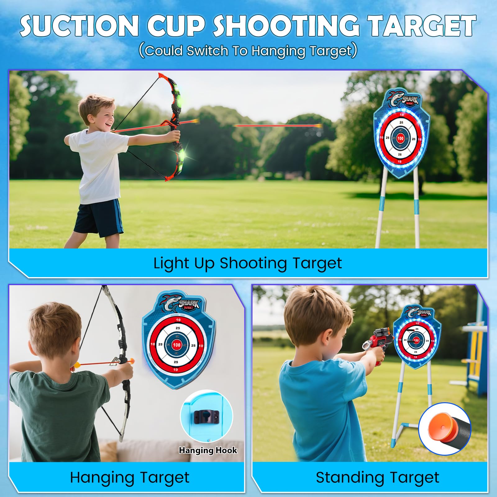 VATOS Juego de 2 Juguetes LED para niños de 5 a 12 años, Arco Luminoso y Objetivo de Ventosa de tiburón, 73 cm, para Interior y Exterior, Regalo para niños y niñas — view 3