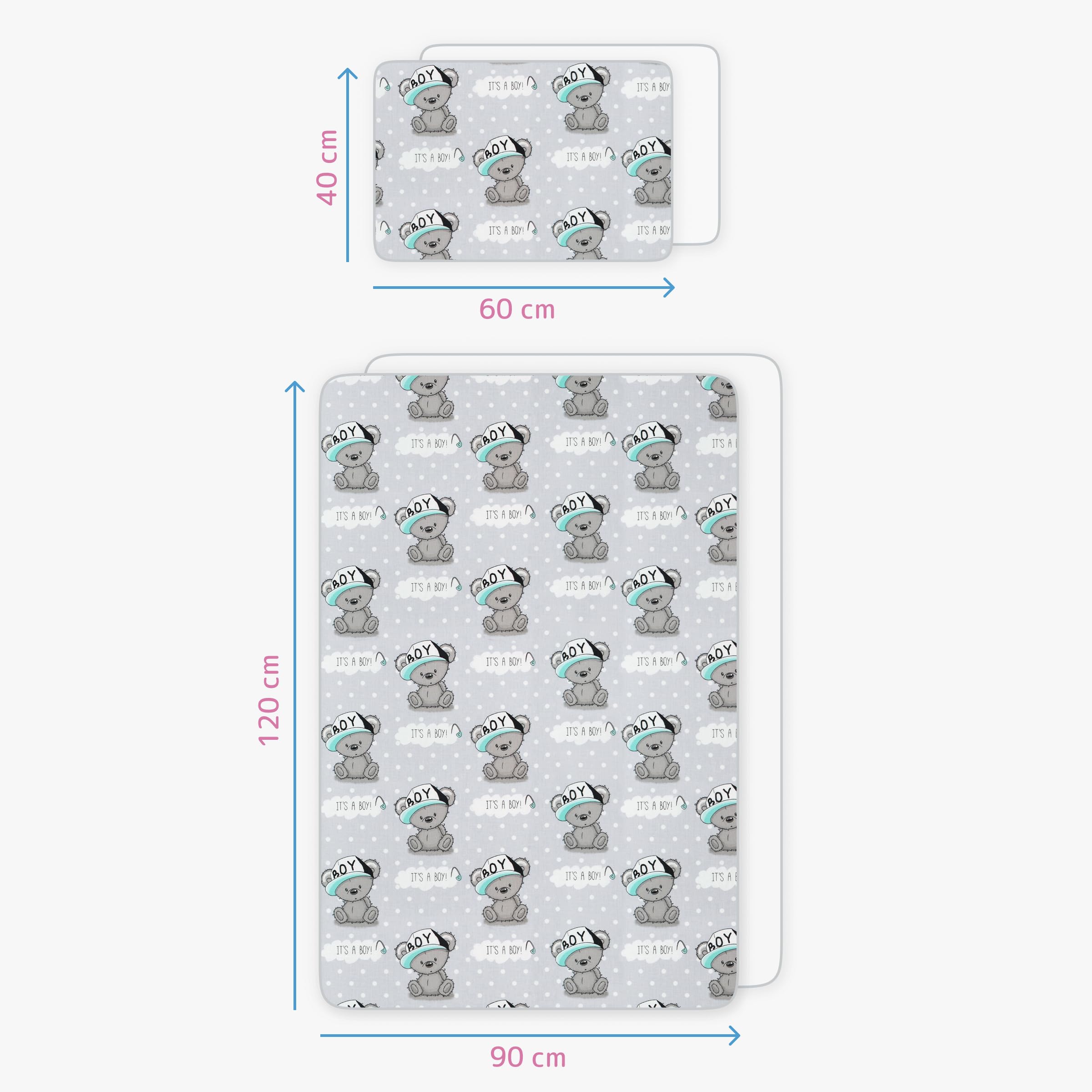 Baby Comfort Set di 4 lettini per bambini, 120 x 90 cm, con copripiumino e federa (It's a Boy) (12 mesi+)