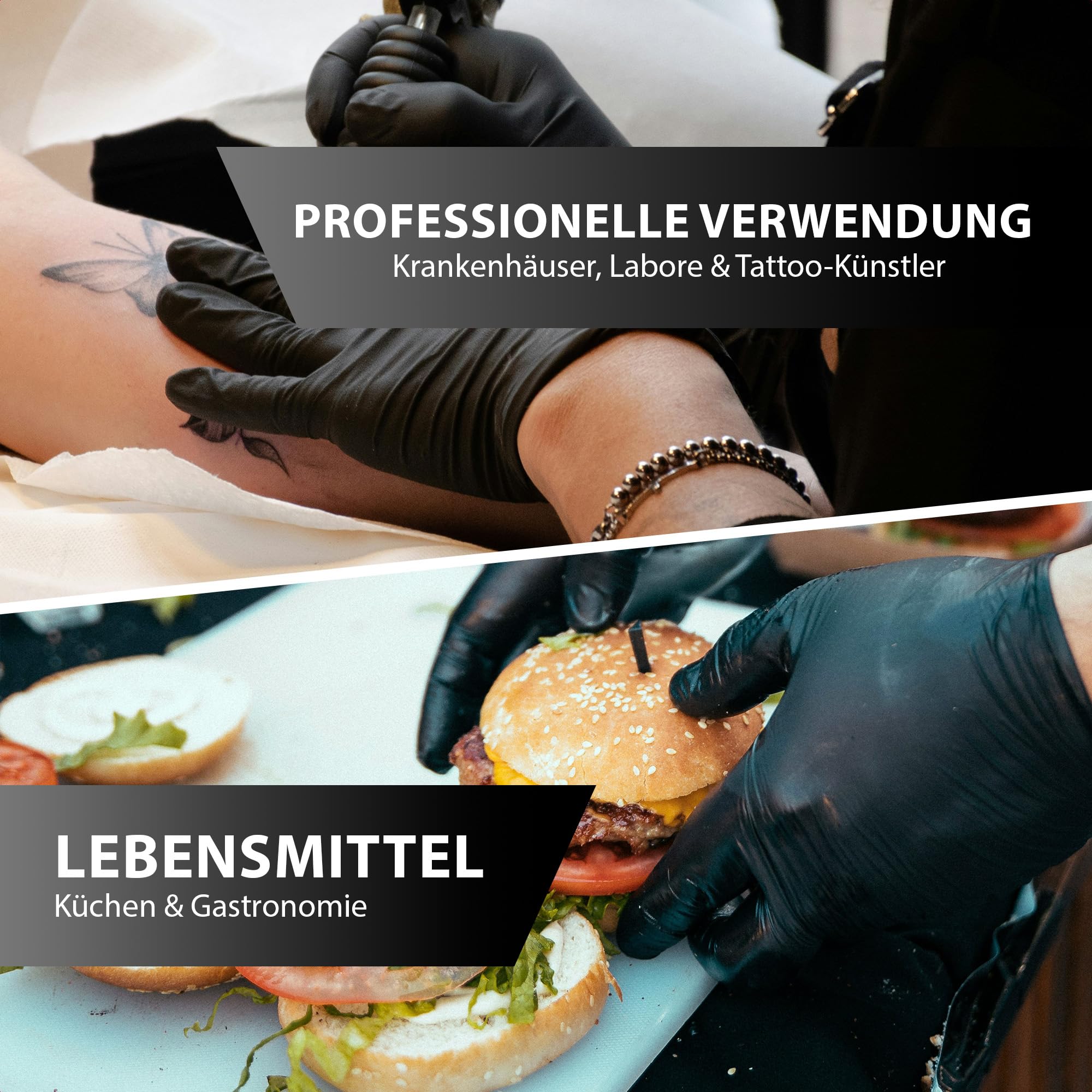 Bové 1000 Nitril Einweghandschuhe - Schwarz - Größe M - Latexfrei & Puderfrei - Für Medizin & Lebensmittel - Reißfest & Elastisch