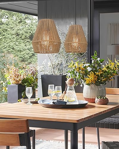 Miniatura 5 de ELYONA Luces colgantes tejidas, lámpara colgante de ratán rústico de 7 pulgadas, pantalla ajustable tejida a mano, lámparas colgantes bohemias para