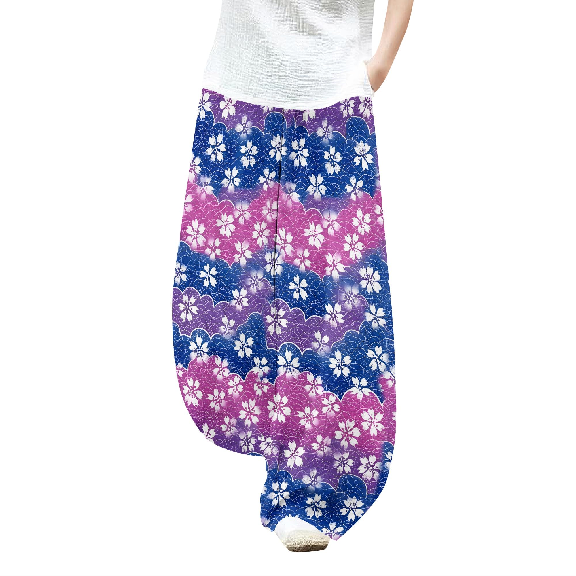 Womens Summer Palazzo 2025 Fashion Wide Leg Plus Size Pants Woman Cotton Linen Floral Print Vintage Baggy Beach Trousers