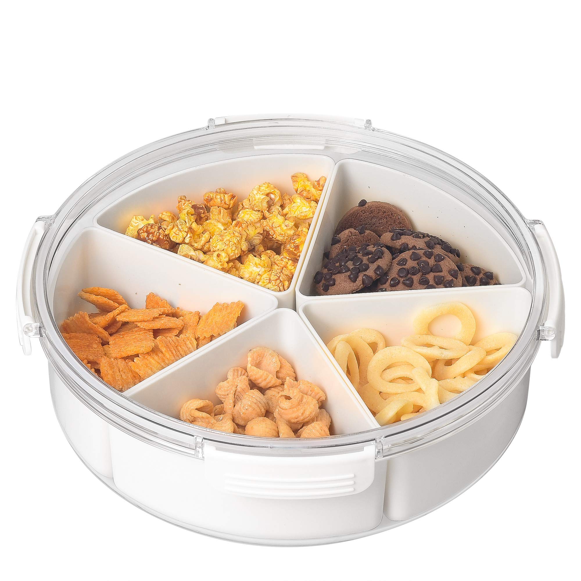 IVOOBR White Round Plastic Divided Serving Tray with Lids, Individual  Dishes Food Storage Containers, Serving Platter for Snack, Fruit, Veggie