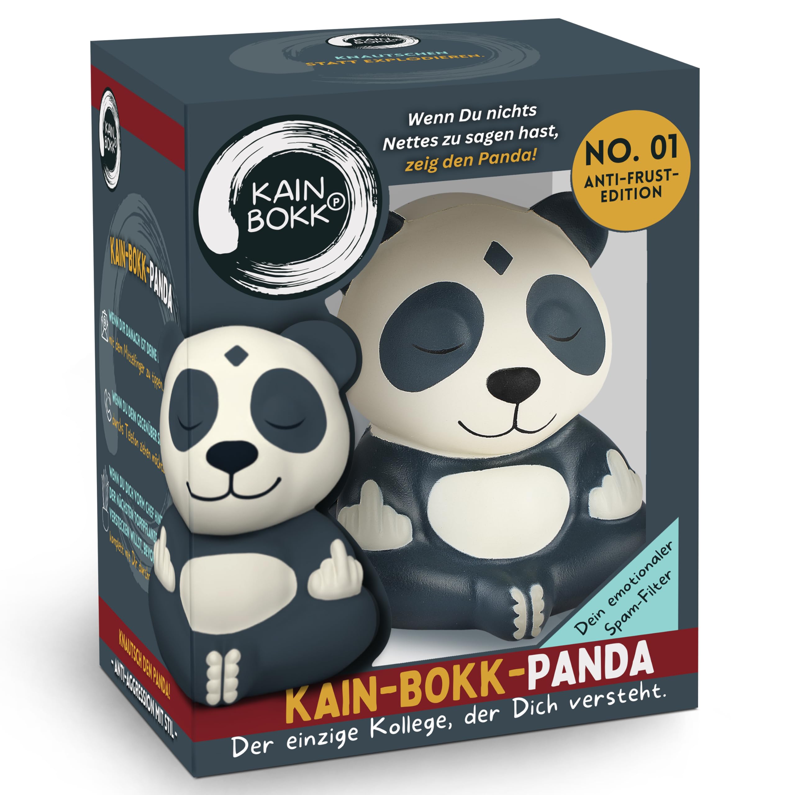 GLÜCKSGUT® Kain BOKK Panda | Knautsch-Buddha | Lustiges Anti-Stress Geschenk für Büro Kollegen Abschied Studenten Schule