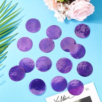 50 pcs Flat Round Shell Connector Charms 50 mm Natural Capiz Shell Charms Seashell Link Pendants for Wind Chimes DIY Craft Hanging Jewelry Making,Purple