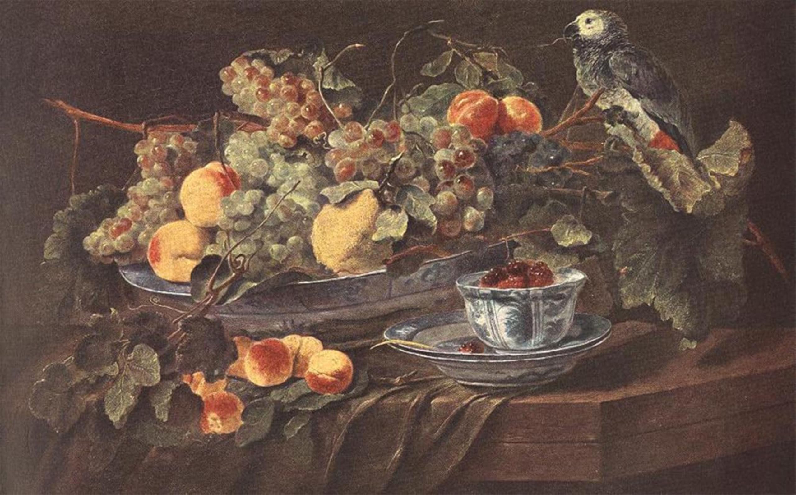 SERENDIPITP Abstract Painting Mural Print Picture Wall Decor Painting Still-life with Fruits and Parrot by Jan Fyt Vintage Wall Artwork for Home Decor 60x90cm