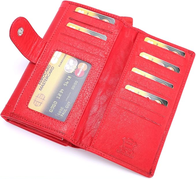 irisaa Leren portemonnee voor dames, lange portemonnee, RFID-bescherming, 21 kaartvakken, grote portemonnee, vintage design, used look, dark pink, Eén maat, Vintage
