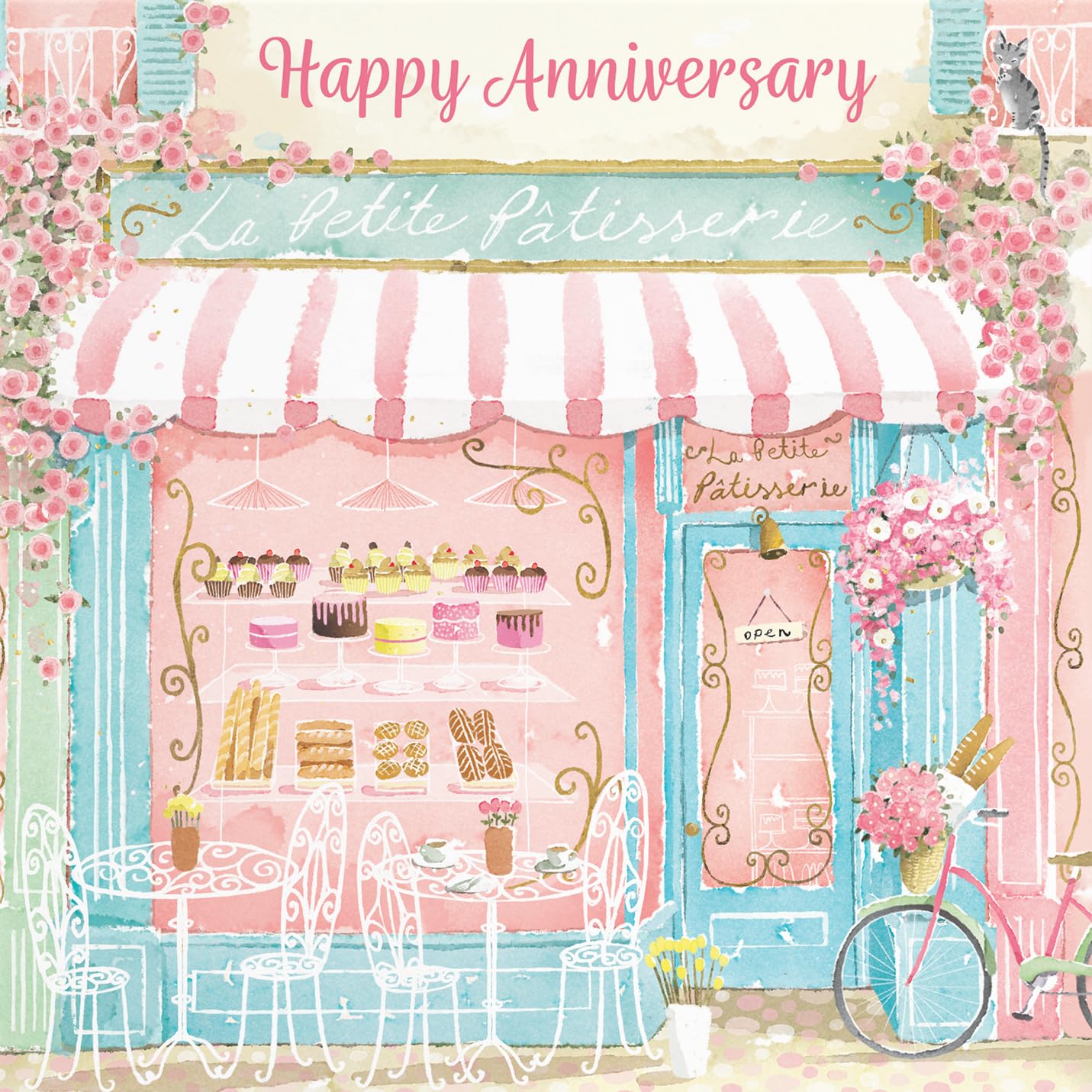 Hunts England, La Petite Patisserie Anniversary Card For Her, Charming Pink Bakery, Pretty French Cafe Female Floral Design - Image 2