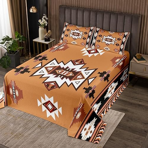 Vista 26 de Erosebridal Ethnic Tribe Feather Coverlet Set Geometric Aztec Bedspread,Western Quilted King African Tribe Arrow Retro Vintage Exotic Geometric