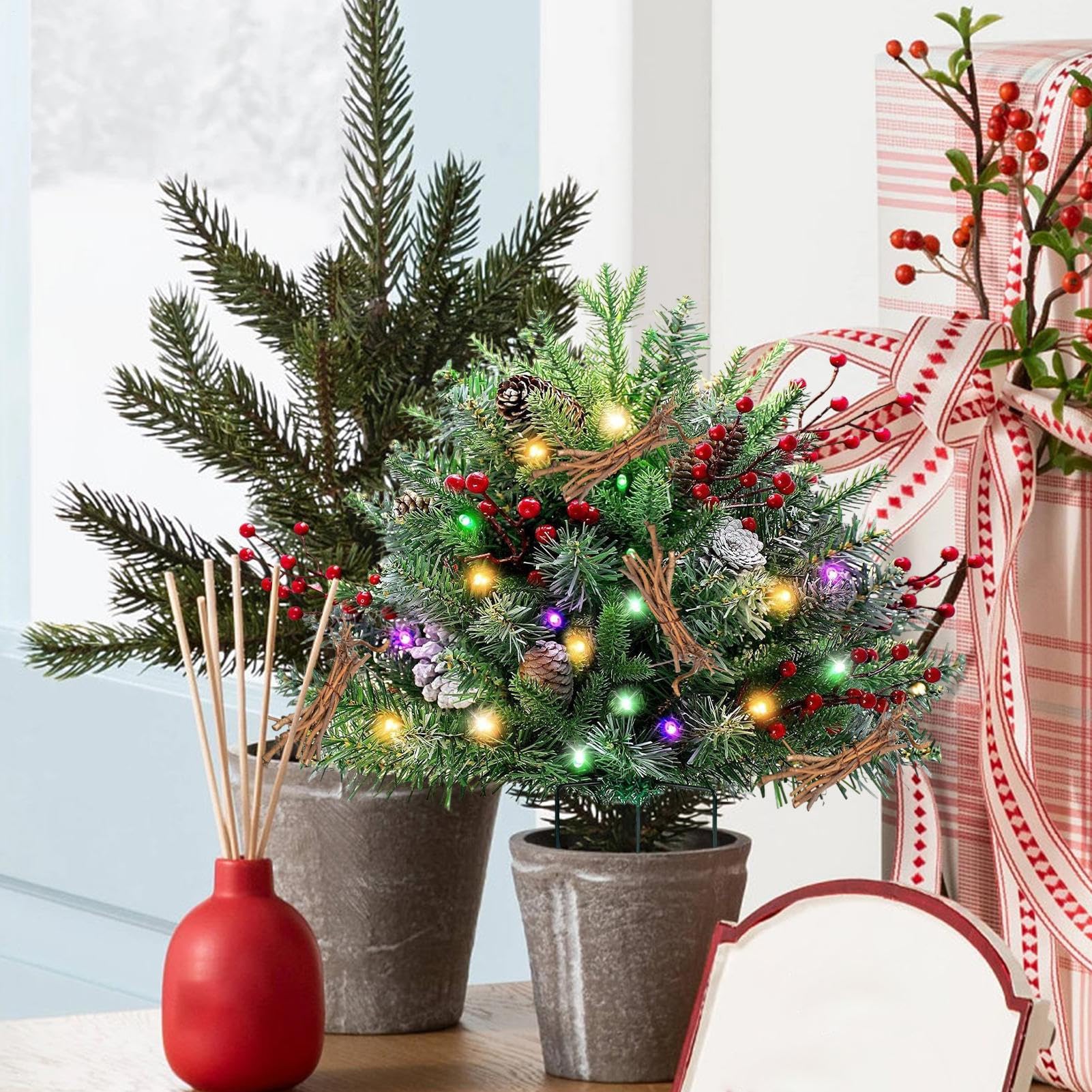 Arbustos Navideños de Macetas Decoración Artificial de Navidad del Porche