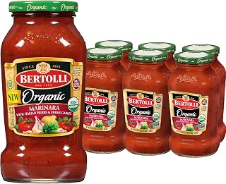 Bertolli Organic Marinara Sauce, 24oz Jars (Pack of 6) - Authentic Tomato Pasta Sauce with Garlic, Herbs & Olive Oil