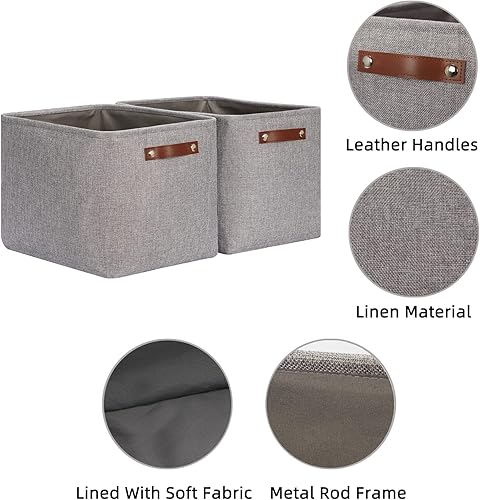 Vista 251 de HNZIGE - Canastas pequeñas de tela para organización (paquete de 6) canastas plegables de almacenamiento para estantes, armarios, lavandería, Asas