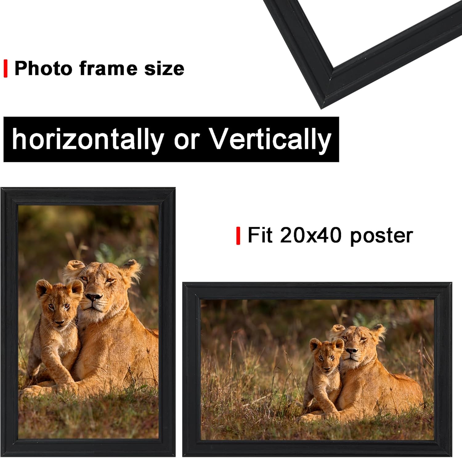 20x40 Picture Frame set of 3, Modern Style Woode Frame Black, Vertical & Horizontal Wall Hanging Large Studio Gallery Poster Frame for Photos, Posters - Art Prints best gift