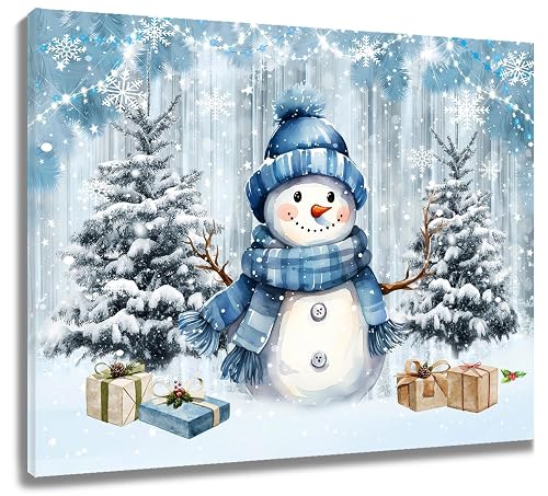 HVEST Winter Christmas Wall Art Cute Snowman with Blue Hat
