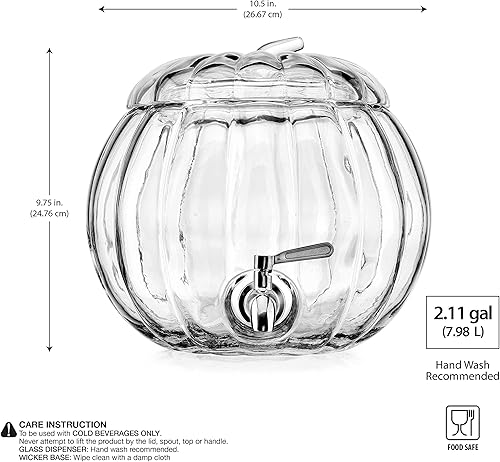Vista 5 de Home To Table Dispensador de bebidas de cristal transparente de 2.11 galones con grifo de fácil flujocuenco de truco o trato, ideal para exteriores