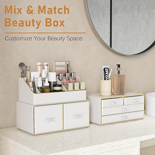 Miniatura 7 de Delamu Organizador de maquillaje de 3 niveles y 6 cajones para encimera, organizador de cosméticos para tocador y tocador, organizador de baño,