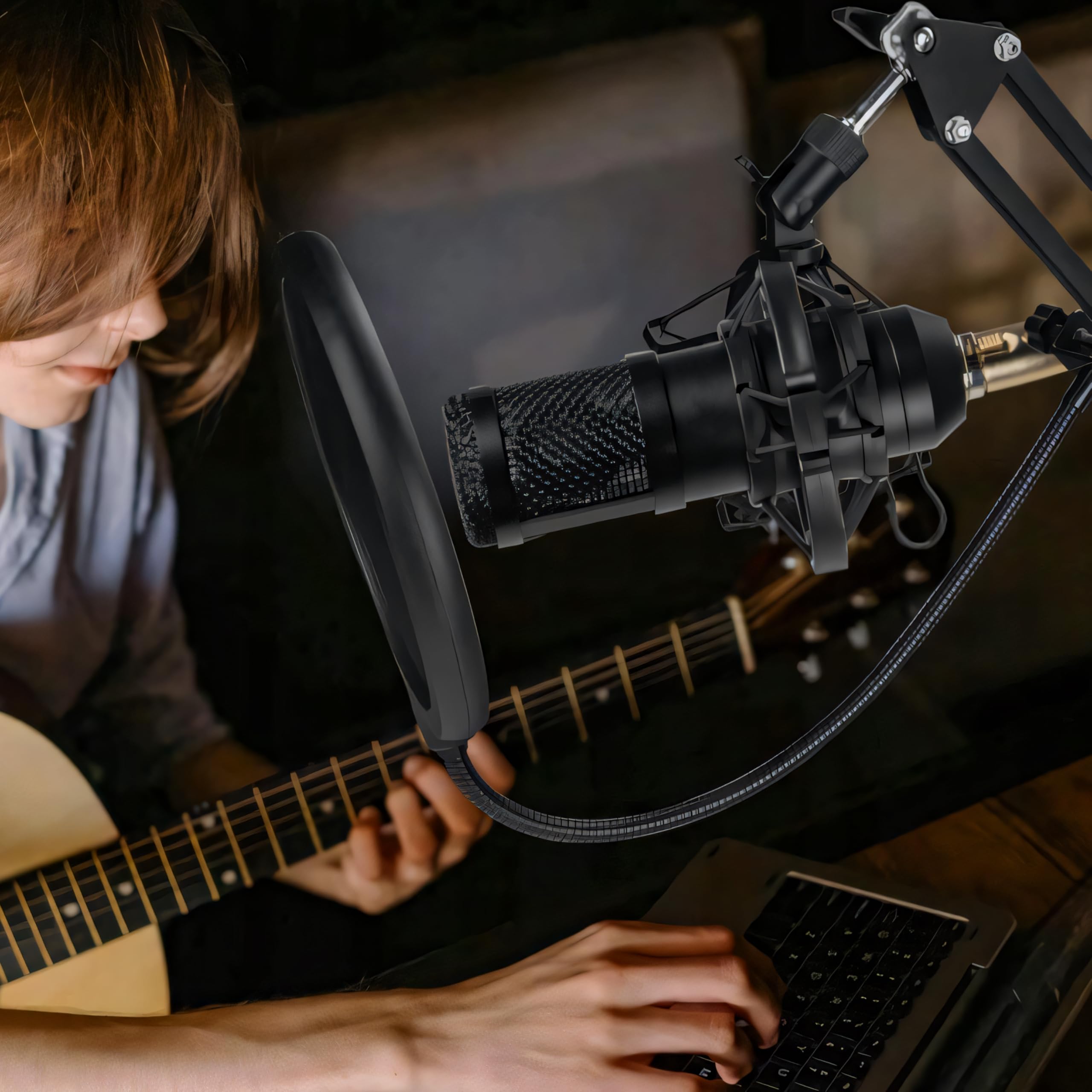 Retoo USB Mikrofon Nierenmikrofon Unidirektionales mit POP Filter Mikrofon mit Verstellbarer Griff Plug&Play Funktion Kopfhörereingang für Audiokünstler Podcaster und Musiker